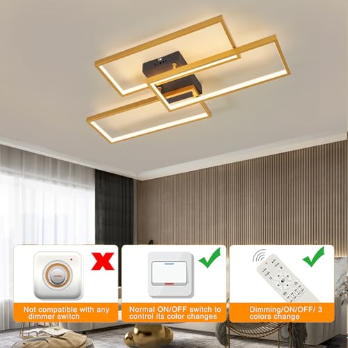 Plafonnier carré LED dimmable en aluminium à 3 têtes avec télécommande - 5