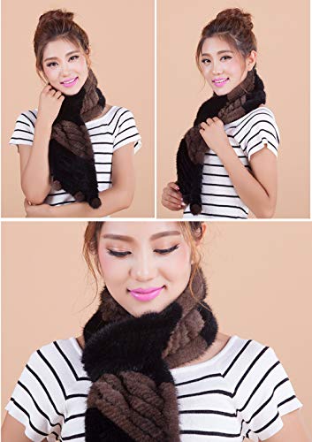 Womens Knit Scarf Genuine Mink Hair Neck Warmer with Small Pompom Bevel Neckerchief Wrap Winter2
