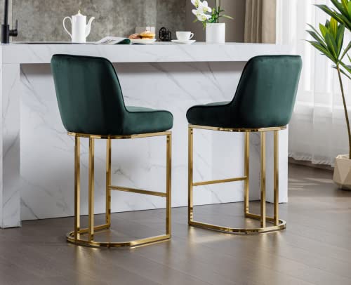 Ealson Modern Counter Height Bar Stools Set Of 2 Comfortable Velvet Upholstered Breakfast Barstools With Back And Gold Base Elegant Bar Chairs For Kitchen Island/Restaurant/Pub, Green #TOP5