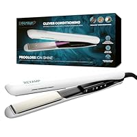 REVAMP Ion Shine Ceramic Hair Straighteners, Infrared and Ionic Technology for Sleek Frizz Free Results, Infused with Smooth Keratin, Argan and Coconut Oils, Variable Heat, for All Hair Types, White