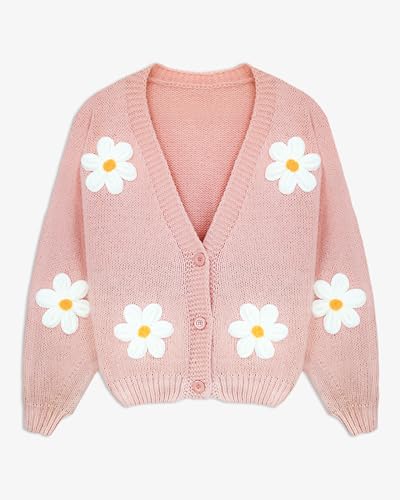 Y2k Sweater Cardigan for Women, Long Sleeve V-Neck Button Crochet Flower Knit Womens Clothes.2
