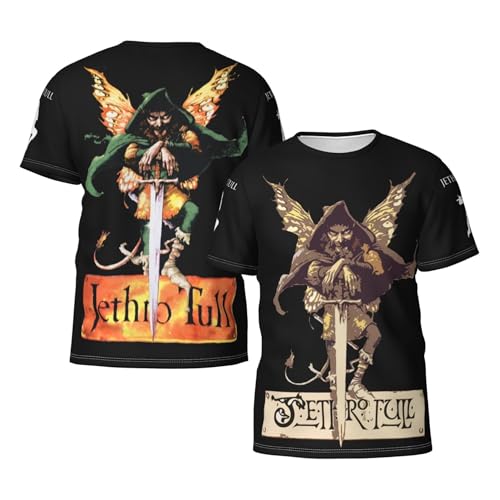 Photo de Jethro T-shirt d'été Tull pour homme - Noir - Design cool - Logo imprimé graphique - Col rond - Manches courtes - Décontracté - Pour les fans de chanteurs - Cadeau idéal, Noir , XXL