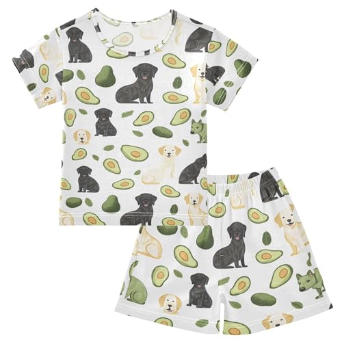 ALAZA Cartoon Puppy Dog Avocado Pajamas Set Short Sleeve Cotton Sleepwear Summer Pjs 2 Piece 5-14Y