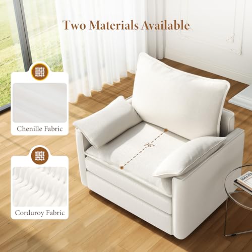 Image of Vesgantti 40 inch Single Seat Sofa, Comfy Cloud Couch Deep Seat Upholstered Couch Chenille Modern Sofa with Armrest Pillow, Easy Assembly for Living Room, Bedroom and Apartment, Snow White