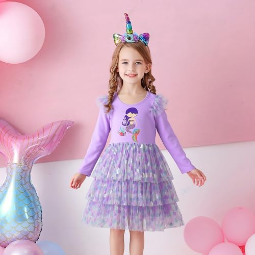 VIKITA Girls Dresses Winter Long Sleeve Birthday Party Tutu Dresses for Girls 3-12 Years2