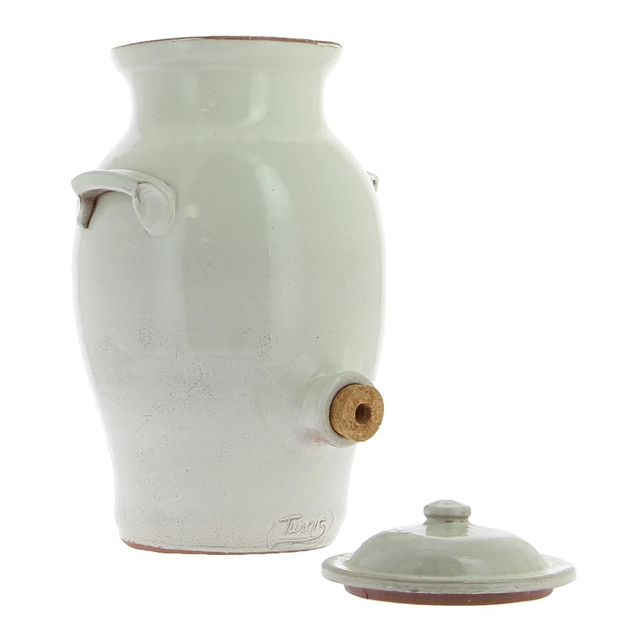 Vinaigrier en grès blanc 3L poterie artisanale Turgis (Blanc)