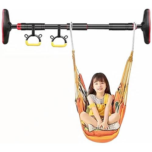 Jorunb Pull Up Bar Doorway Door Frame Chin Up Bar with Locking Adjustable Upper Body Workout No Screw Wall Mounted Gym Trainer for Home Fitness Sports (26-39inch/65-100cm with Yellow Swing)