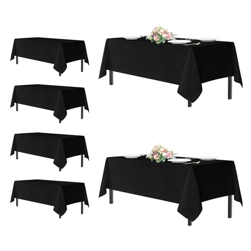 Image of sancua Black Rectangle Tablecloths for 6 Foot Tables, 6 Pack - Washable Polyester Fabric Table Cloth for Wedding Party, Birthday, Banquet Reception, 54x108 Inch