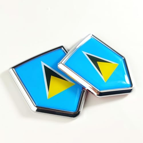 Newperlite Saint Lucia Flag Decal Sticker Car Emblem St. Lucian Flag Car Decoration Accessories Chrome Shield for Truck Vehicles Cars, 2 Pack