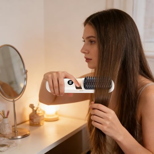 Plancha para el cabello inalámbrica con cepillo, recargable por USB-C con 4 temperaturas y pantalla digital miniatura 6