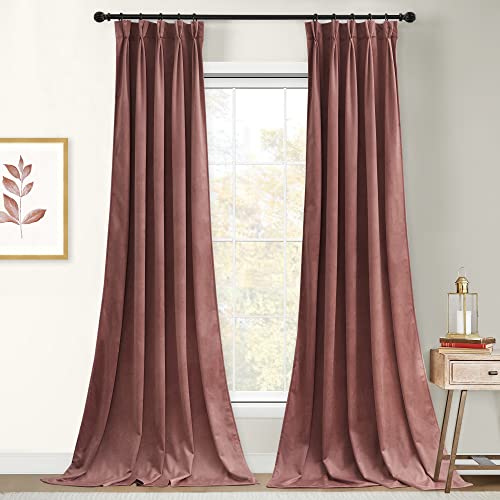 Stangh Wild Rose Velvet Curtains 84 Inch Length For Nursery Kids, Pinch Pleat Bedroom Room Darkening Thermal Privacy Window Drapes For Living Room, W30 X L84, 2 Panels #TOP30
