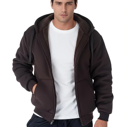 Image of MINANUO Zip Up Hoodie Men Warm Heavyweight Sherpa Lined Fleece Hoody Jacket Winter Coats