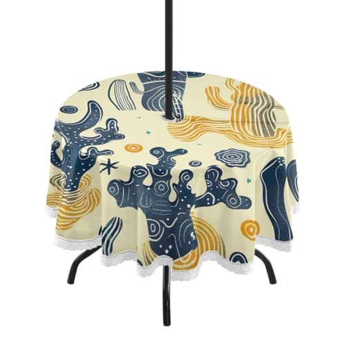 Wajiw 60 Inch Indoor Outdoor Round Tablecloth with Umbrella Hole and Zipper Waterproof Patio Table Cover for Camping Dining Room Party Outdoor Picnic,Cactus