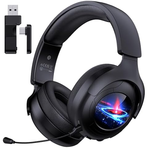 Gtheos 2.4GHz Gaming Headset Wireless for PS5, PS4, PC, Switch, Fortnite/Minecraft/FPS Gamers, Bluetooth 5.3 Gaming Headphones with Noise Canceling Mic, 45H+ Battery, Bass Sound, RGB Light -Black Cover