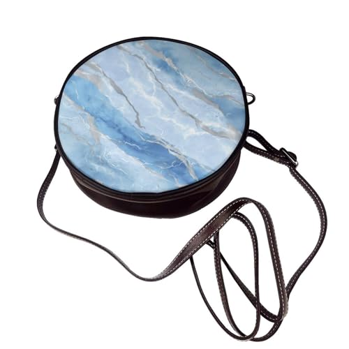 Blue Marble Pattern Grey Veining Women Round Crossbody Bags Leather Sling Bag Purse4