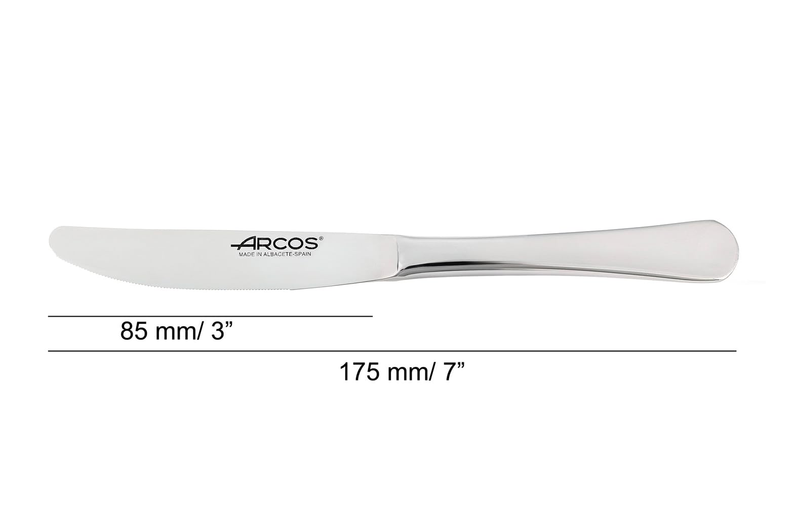 Arcos Serie Lisboa - Cuchillo de postre | Cuchillo Lunch - Monoblock de una pieza en Acero Inoxidable 85 mm - Color Plata