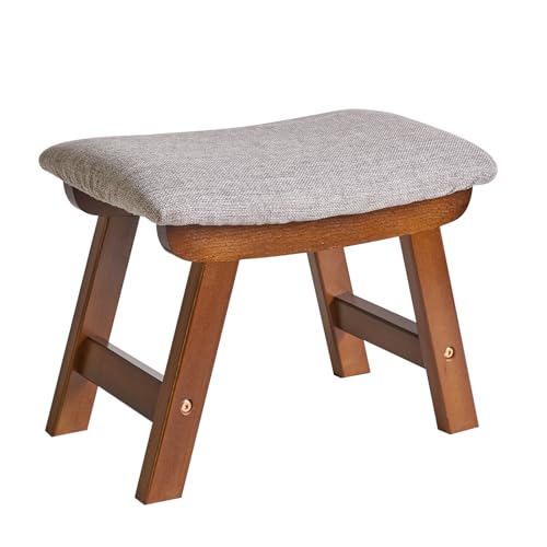 Aibiju Repose-Pieds, Pouf Ottoman, Tabouret Bas, 4 Pieds en hêtre, adapté pour Chambre à Coucher, Salon et Cuisine (Pied Marron + Coussin Gris), YDEU-1355