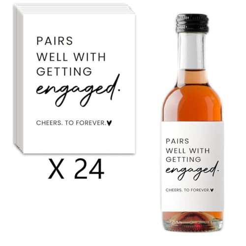 HIENAJ 24Pcs Engagement Mini Wine Labels, Engagement Gifts for Couples Her, Engagement Party Decorations Gifts for Engaged Couple Wine Bottle Stickers, Pairs Well with Getting Engaged Mini Wine Labels