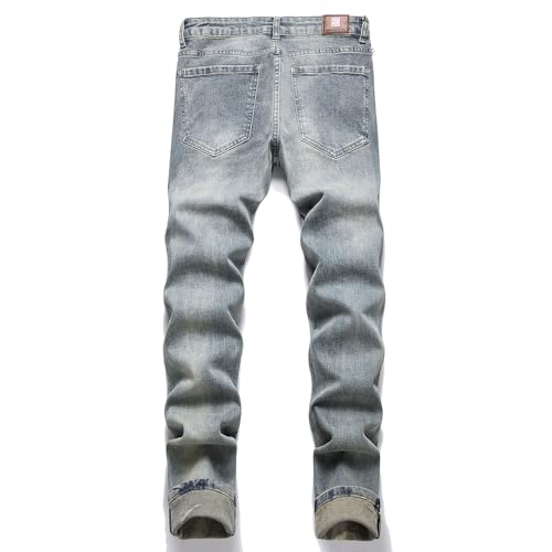 Men's Slim Fit Skinny Stretch Ripped Jeans,Distressed Straight Leg Fashion High Flex Waist Trousers2