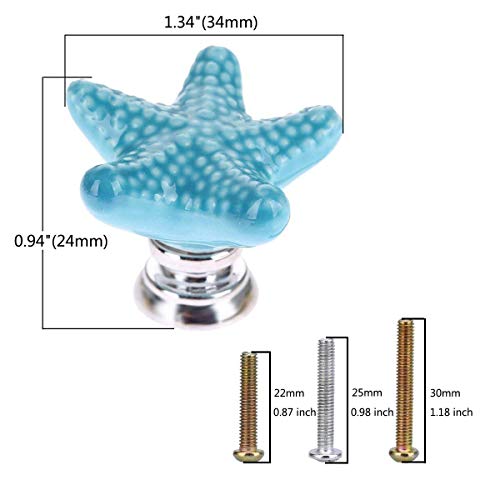 Joyindecor Ceramic Starfish Drawer Pulls Handles for Nursery Dresser Cupboard Wardrobe Cabinet Kitchen, Beach/Ocean Theme Knobs, Pack of 12 (Blue) - Image 5