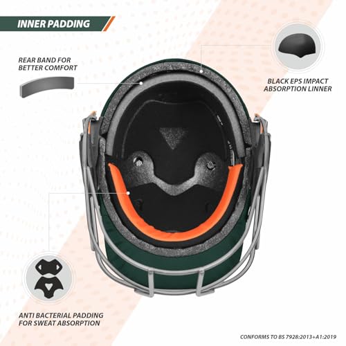 Image of DSC Empra Titanium BSI Approved Professional Cricket Helmet | BS7928 Certified Pro-Standard Hard Ball Helmet with Ultra-Light Titanium Grill & Advanced Shock Absorption | Color: Green | Size: S