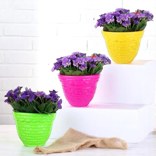 Image of Go Hooked Plastic Planter Pots Set of 4 | Multicolor Flower Pots Perfect for Home, Office & Garden Decor | Amaze Small Pot 8 Inch for Indoor & Outdoor Plants | Durable, Lightweight & Modern Design