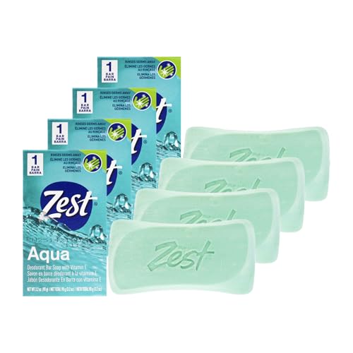 Zest Deodorant Bar Soap - Aqua - Moisturizing Body Soap Bar for Men and Women - Gentle Paraben Free, Phthalate-Free Formula - With Vitamin E - 4 pc image 4