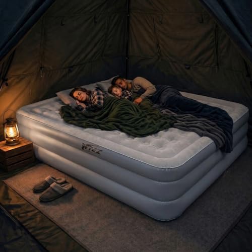Image of Inflatable Air Bed for Camping & Travel, Queen Size 18 Inch Double Height Air Mattress for Home & Guest Use with Electric Pump & Pillows