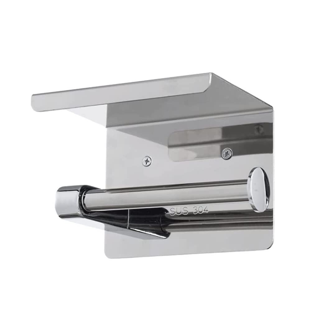 Toilet Paper Roll Dispenser Stainless Steel Toilet Paper Holder Stand Tissue Roll Dispenser With Shelf Punch-free Wall-mounted Bathroom Kitchen