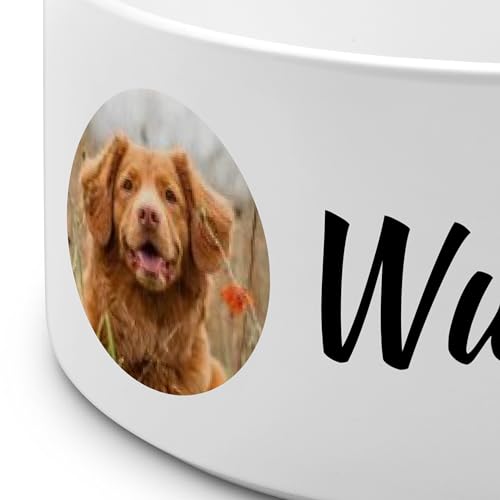 PhotoFancy® - Personalisierter Futternapf mit eigenem Foto und Namen oder Text Bedruckt - Für Hunde - Napf, Hundenapf, Wassernapf selbst gestalten - Design: Layout 2 - Variante: Groß 950 ml