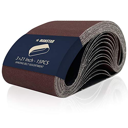 15 Pcs 3 x 21 Inch Assorted Aluminum Oxide Sanding Belt 80/120/150/240/400 Grit