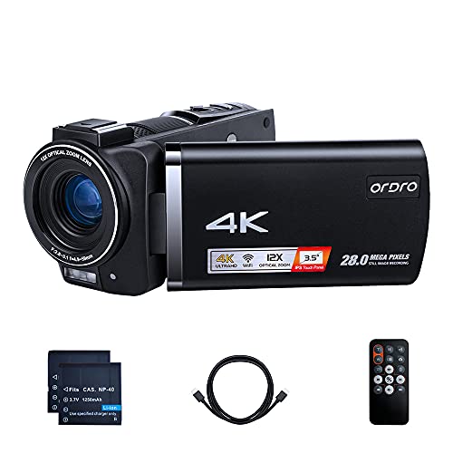 Amazon Crazy 🔥 Deals Livestream Camcorder 4K ORDRO Video Camera 12X Optical Zoom WiFi Vlogging Camera 3.5'' IPS LCD Webcam Recorder with Remote Control and HDMI Cable