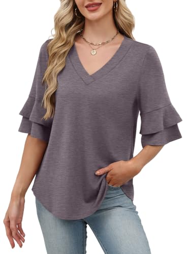 Image of OFEEFAN Spring Tops for Women Boho Shirts Fashion Clothing Cute 3 /4 Length Sleeve Blouses Dressy Casual Summer Outfits