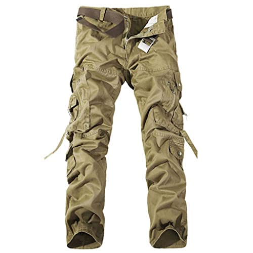 MERISHOPP Men's Sports Trousers Cotton Pants Outdoor Hiking Trekking Training Khaki 32