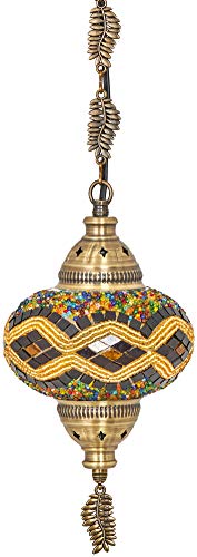 Copperbull Turkish Moroccan Tiffany Style Handmade Mosaic Hanging Ceiling Lamp Pendant Light Fixture With Metal Leaf Chains #TOP2