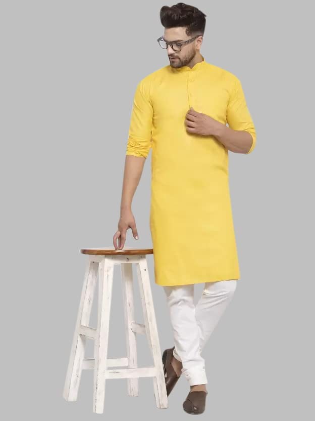 Image of Luxrio Kurta for Men Cotton Blend Long Solid Straight Fit