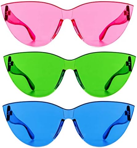 Colorful One Piece Rimless Transparent Cat Eye Sunglasses for Women Tinted Candy Colored Glasses …