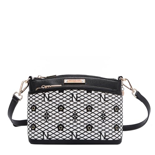 Nicole Lee Vegan Leather Crossbody Bag, Floral Lasercut Design with Rhinestones