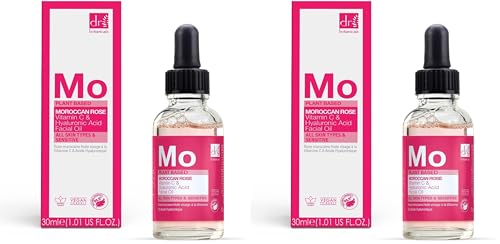 Dr Botanicals Moroccan Rose Oil 15ml -Glow-Boosting Facial Oil for Radiant Skin with Vitamin C & Hyaluronic Acid – Brightening, Anti-Ageing Water-Based Serum – Made in UK – Vegan (Pack of 2)