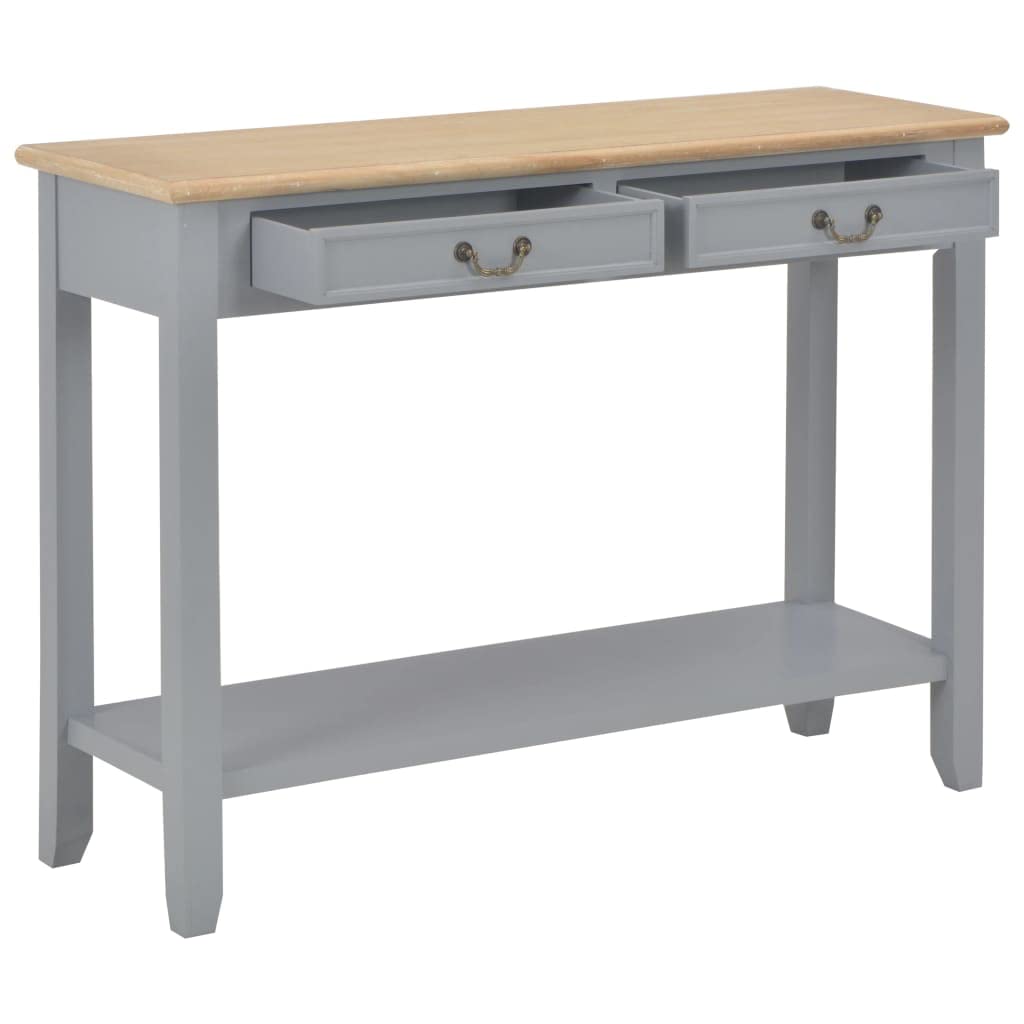 Mesa consola gris 110 x 35 x 80 cm de madera, mesa auxiliar con 2 cajones y estante de madera de pino y MDF, mesa de pasillo clásica para salón y entrada