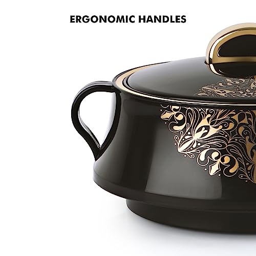 Image of CELLO Midas Casserole Hot Pot Box for Daily Use & Kitchen 1500 ml, Black | BPA Free Serving Inner Steel Insulated Food Grade Airtight Sturdy Handle Casseroles Case Set for Roti Chapati Rice Biryani