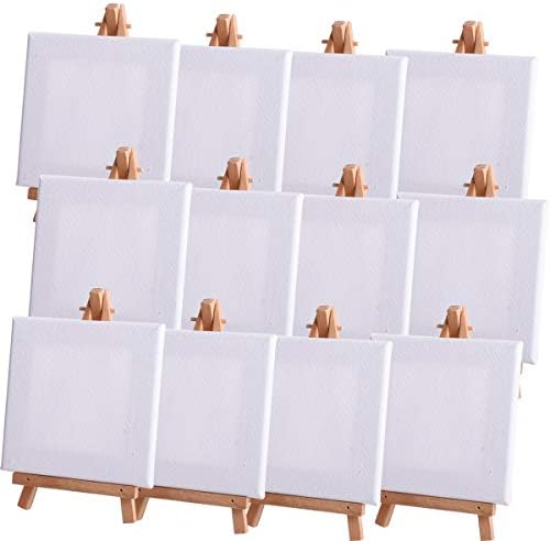 Vencer Artists 3"x3" Mini Canvas & 5" Mini Easel Set Painting Craft Drawing - Set Contains: 12 Mini Canvases & 12 Mini Easels,VDB-002