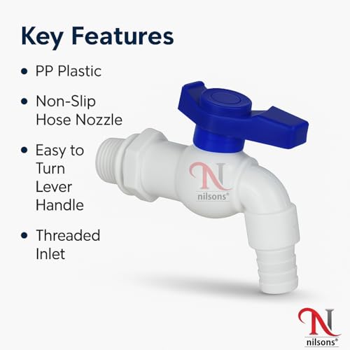 Image of Plastic Nozzle Cock Tap with Blue Handle (Pack of 5) - Heavy Duty Leak-Proof Water Pipe Connector for RO System, Tank, Garden & Bathroom Use | Durable Plastic Valve Tap