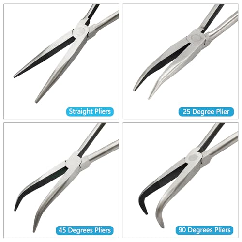 Image of 4-Piece 11 inch Extra Long Nose Pliers Set with Insulated Comfort Grip Handles