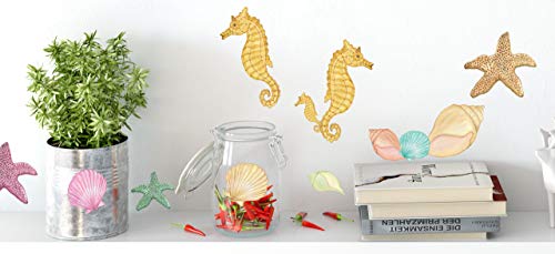Seashell Wall Decals, Beach Bathroom Decor Stickers, Sea Shell Window Clings Star Fish & Sea Horse Ocean Removable Peel And Stick #TOP4
