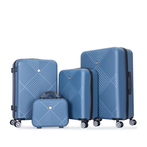 Travel Light with 4-Piece ABS Suitcase Set, 14" Makeup Box, 360 Spinner Wheels, Lightweight & Durable, Blue4