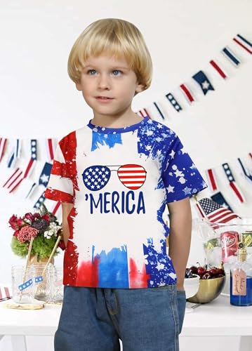 Image of CAZYCHILD Girls American Flag Patriotic Shirt Boys 4th of July Short Sleeves Tshirt USA Clothes for Kids 5-14Y