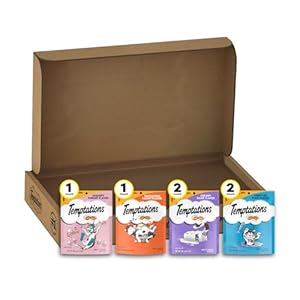 Temptations Classic Crunchy and Soft Cat Treats Variety Pack with Creamy Dairy, Tempting Tuna, Shrimpy Shrimp, and Tantalizing Turkey Flavors, (6) 6.3 oz. Pouches