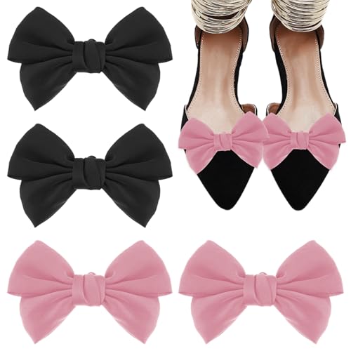 SYEYCW 4 Piezas Clips para Zapatos, Clips Elegantes para Zapatos con Lazo, Hebillas para Zapatos con Lazo de Cinta Extraíble, Adorno Zapatos, para Mujer Pisos Deportivos, Bodas, Fiestas, Tacones Altos