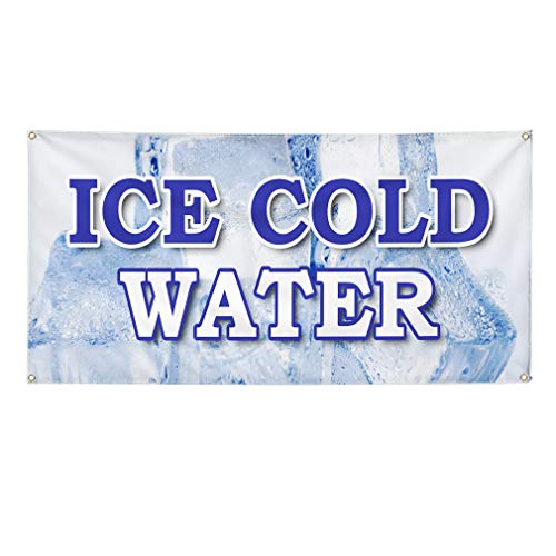 Vinyl Banner Multiple Sizes Ice Cold Water Food Fair Truck Restaurant Restaurant & Food Outdoor Weatherproof Industrial Yard Signs White 4 Grommets 12x30Inches